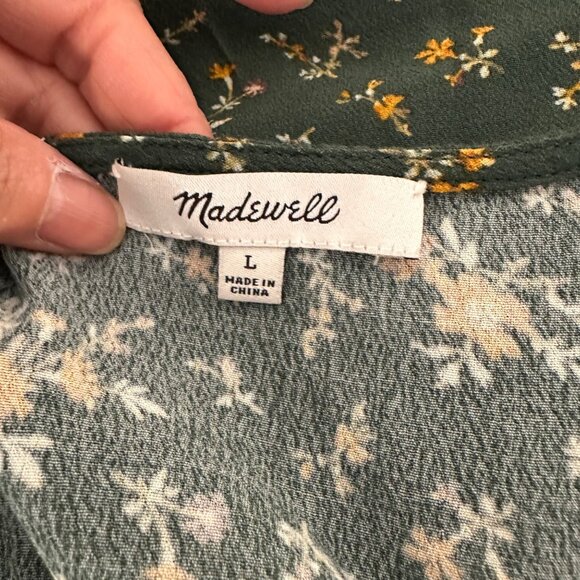 Madewell Fresh Spring Wrap Blouse V Neck Lightweight Green Floral Print Sz L - Picture 9 of 10